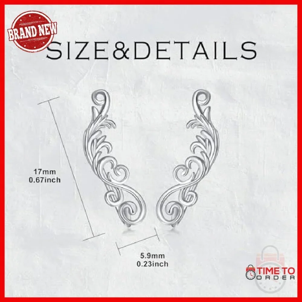 Sterling Silver Filigree Crawler Earrings Hypoallergenic 17mm